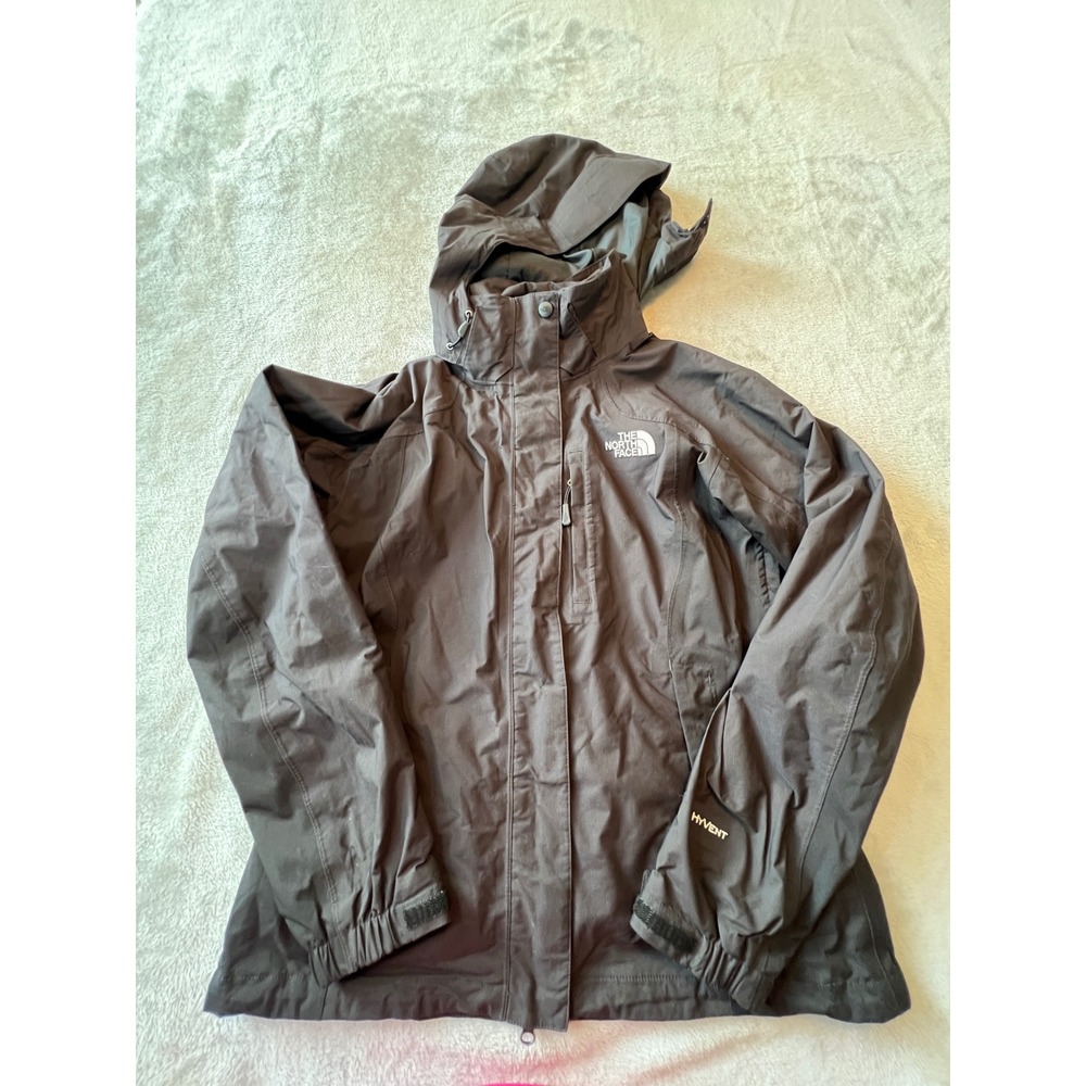 The North Face HyVent Rain Jacket Womens Medium Black Hooded Shell AFXU